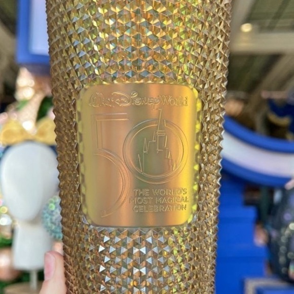 WALT Disney World 50th Anniversary Geometric Starbucks Tumbler with Straw – Gold - Picture 4 of 5